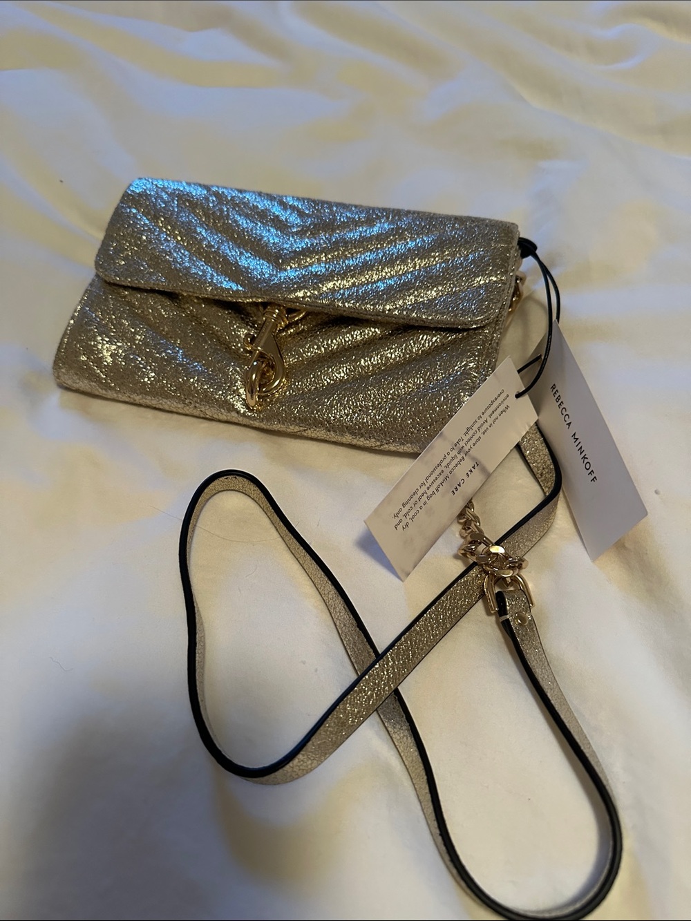 Rebecca Minkoff Metallic Quilted Crossbody with Gold Hardware